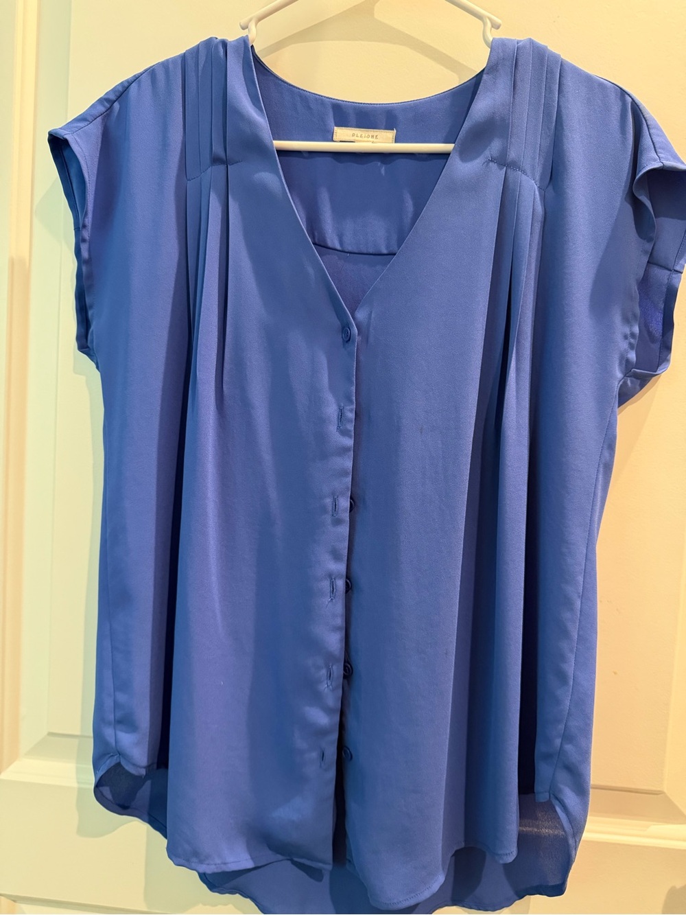Pleione Cornflower Blue V-Neck Button Front Blouse